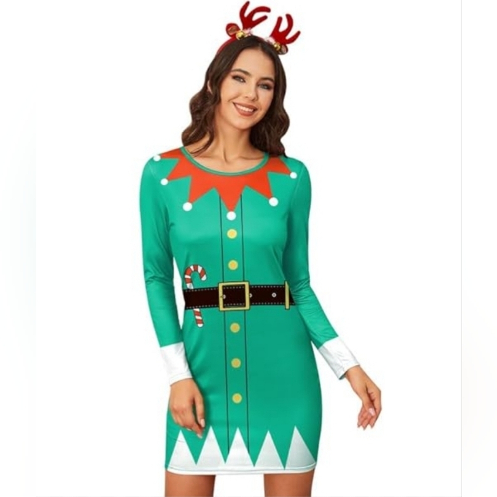 For G and PL Women's Green Elf Printed Tunic Dress NWOT Size: L
